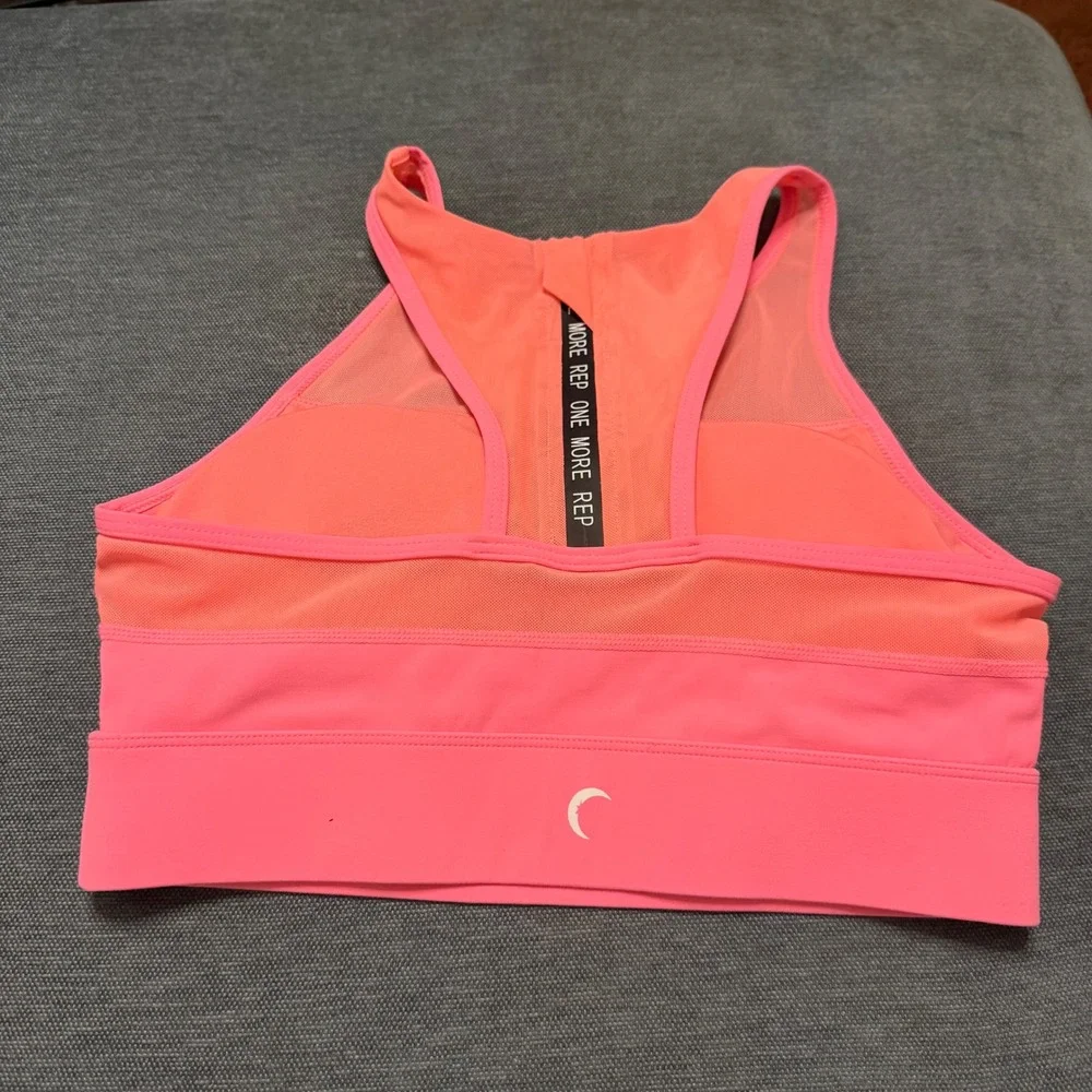 Zyia Active Neon Pink Coral Laser Cut Mesh High Neck Sports Bra One More‎ Rep